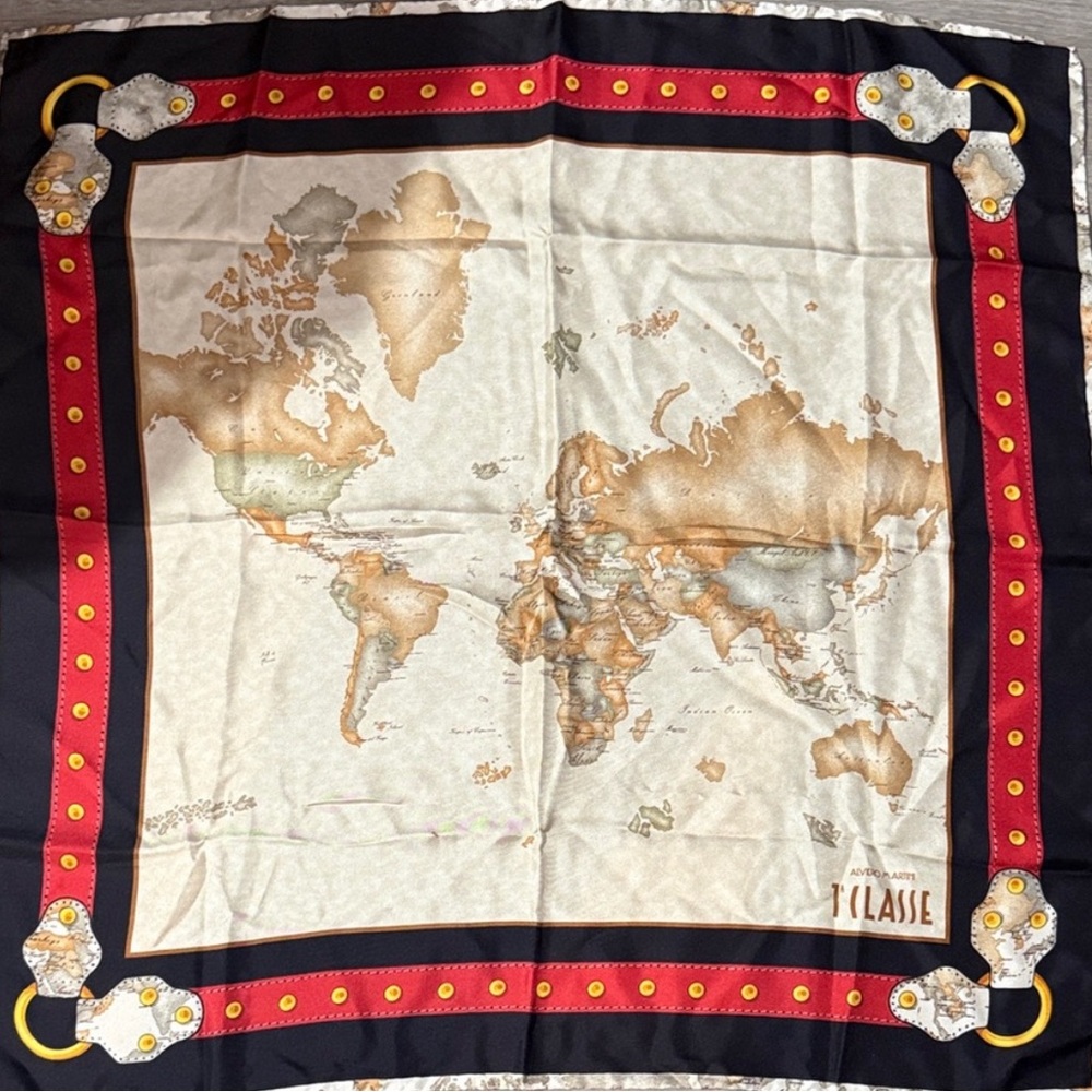 Alviero Martini NWT silk map, print scarf